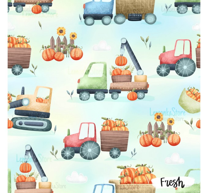 Pumpkin Trucks exclusive seamless pattern - Fresh