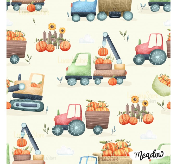 Pumpkin Trucks exclusive seamless pattern - Meadow