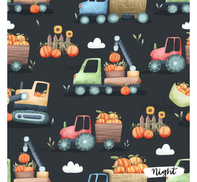 Pumpkin Trucks exclusive seamless pattern - Night