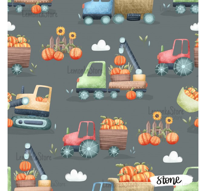 Pumpkin Trucks exclusive seamless pattern - Stone