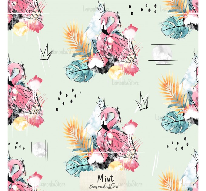 Queen Flamingo exclusive seamless pattern - Mint