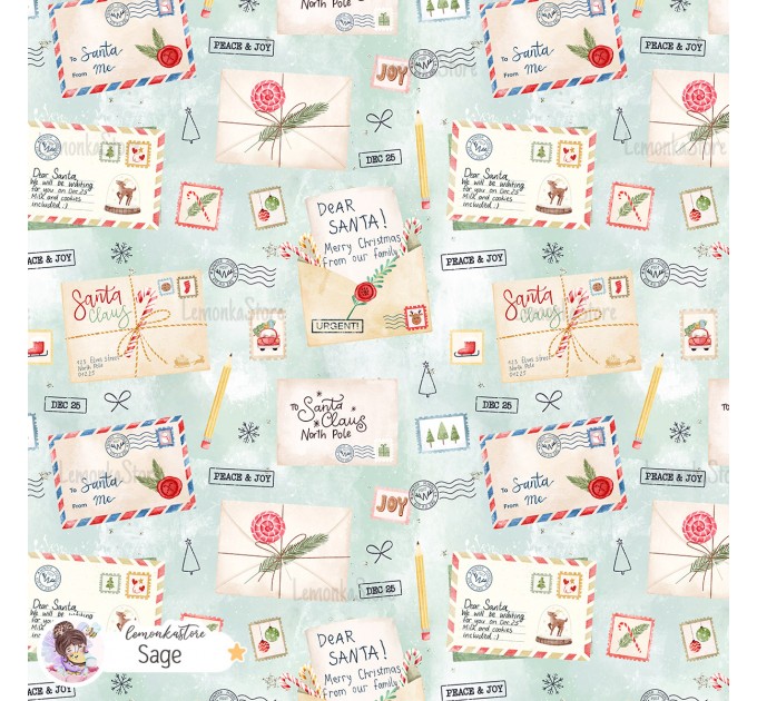 Santa Mail exclusive seamless pattern - Sage