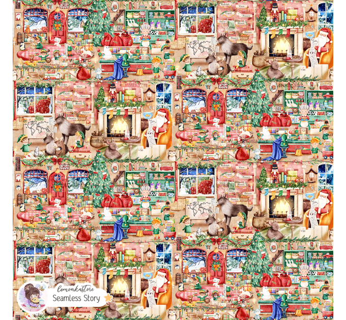 Santa Workshop Seamless Pattern Design