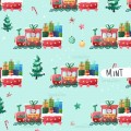 Santa train exclusive seamless pattern - Mint