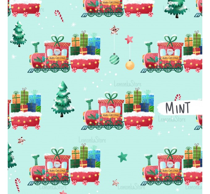 Santa train exclusive seamless pattern - Mint