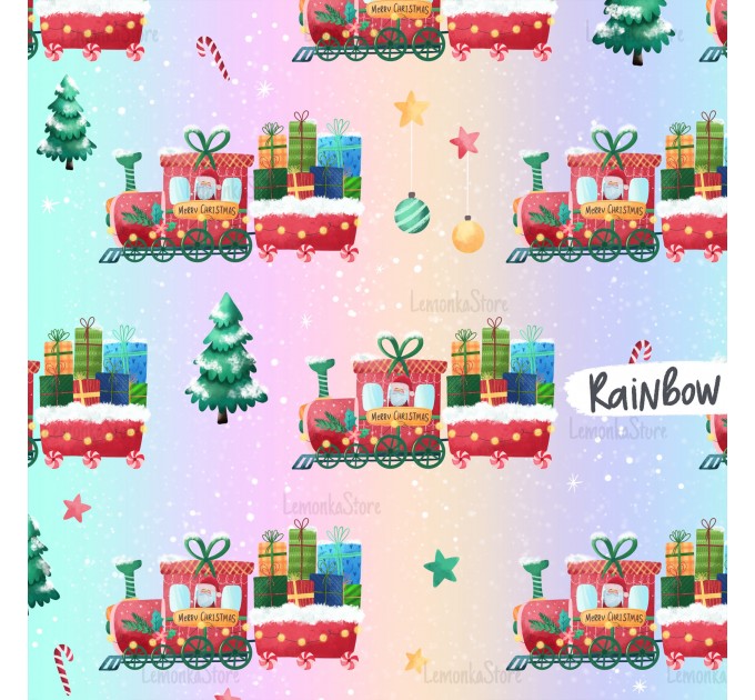 Santa train exclusive seamless pattern - Rainbow