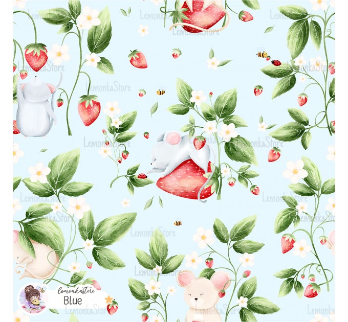 Strawberry Mice exclusive pattern - Blue 