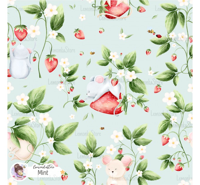 Strawberry Mice exclusive pattern - Mint