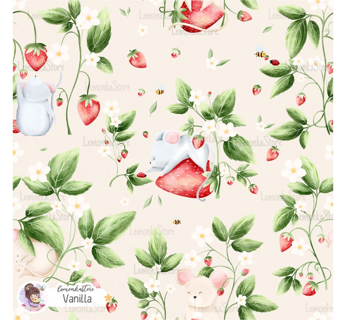 Strawberry Mice exclusive pattern - Vanilla