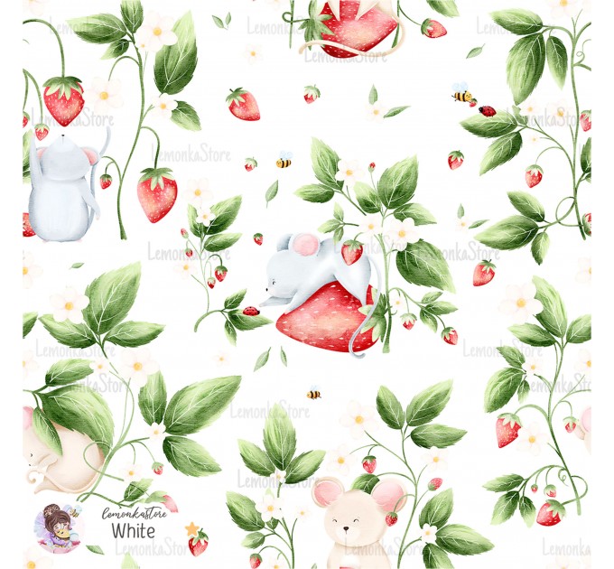 Strawberry Mice exclusive pattern - White