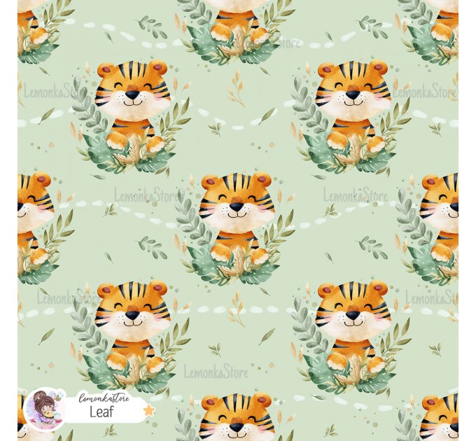 Tiger seamless pattern - Leaf  [Exclusive colourway]