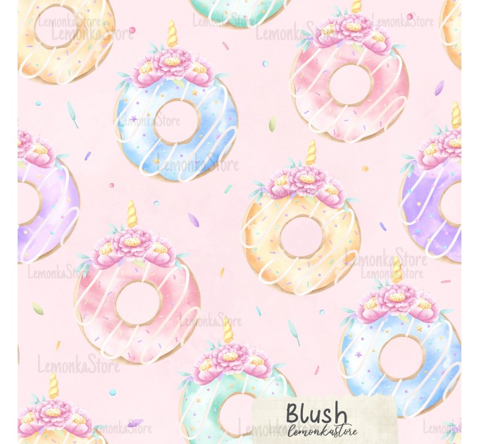 Unicorn Donuts exclusive seamless pattern - Blush