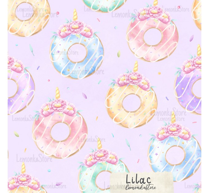 Unicorn Donuts exclusive seamless pattern - Lilac