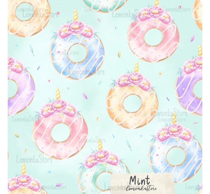 Unicorn Donuts exclusive seamless pattern - Mint