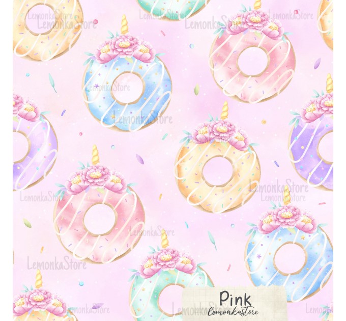 Unicorn Donuts exclusive seamless pattern - Pink