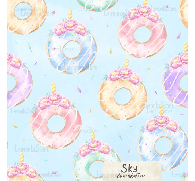 Unicorn Donuts exclusive seamless pattern - Sky