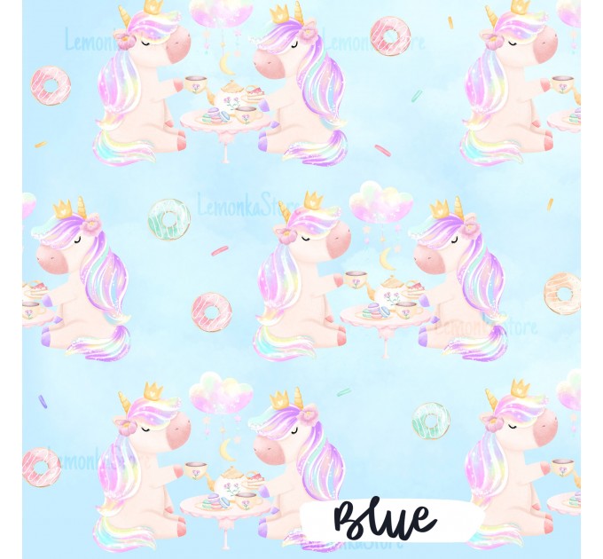 Unicorns Tea Party exclusive seamless pattern - Blue