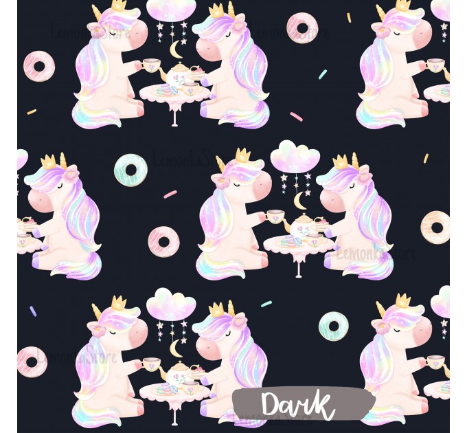 Unicorns Tea Party exclusive seamless pattern - Dark