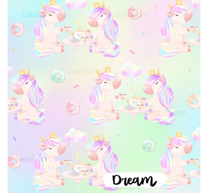 Unicorns Tea Party exclusive seamless pattern - Dream