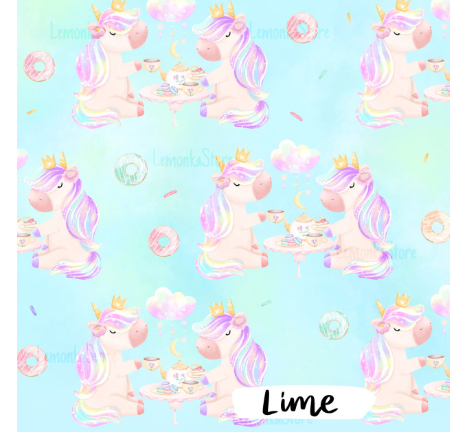 Unicorns Tea Party exclusive seamless pattern - Lime