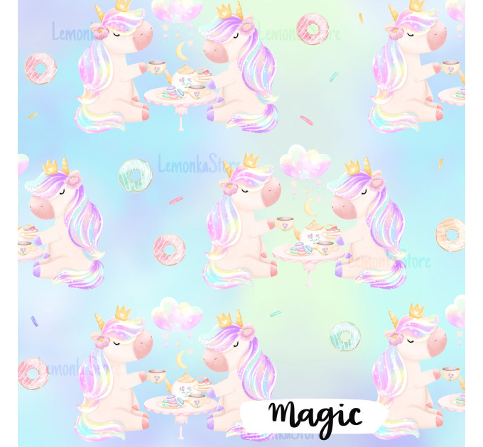 Unicorns Tea Party exclusive seamless pattern - Magic