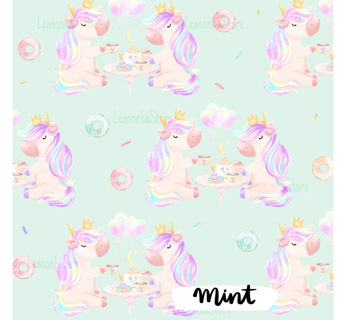 Unicorns Tea Party exclusive seamless pattern - Mint