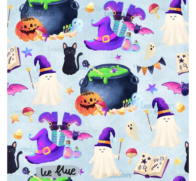 Witch Vibes exclusive seamless pattern - Ice blue