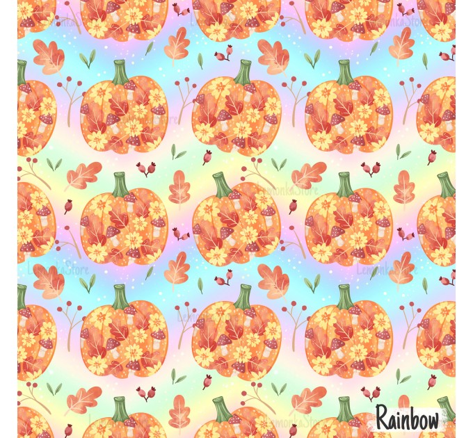 Autumn Pumpkin [NON-exclusive] seamless pattern - Rainbow