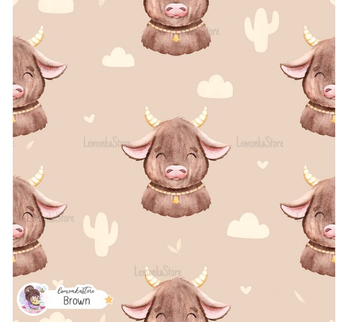 Highland Baby Cow seamless pattern - Brown