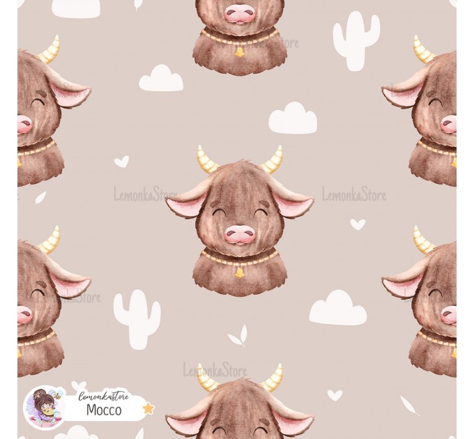 Highland Baby Cow seamless pattern - Mocco