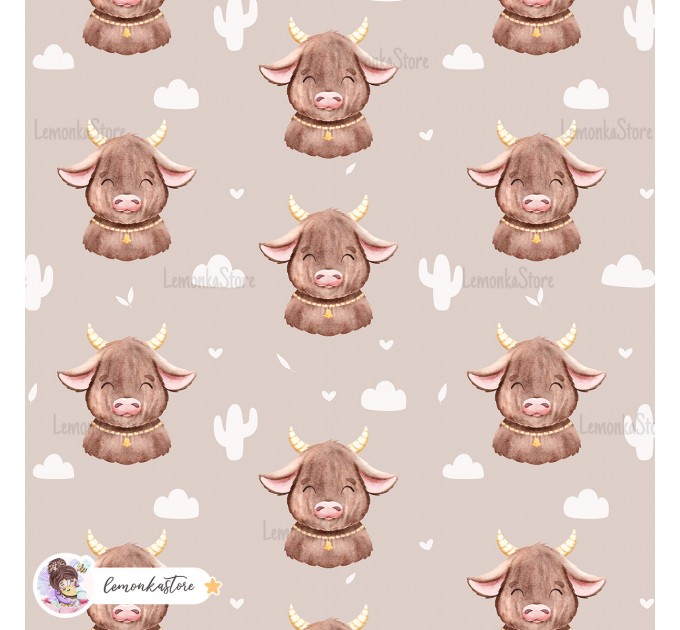 Highland Baby Cow seamless pattern - Mocco