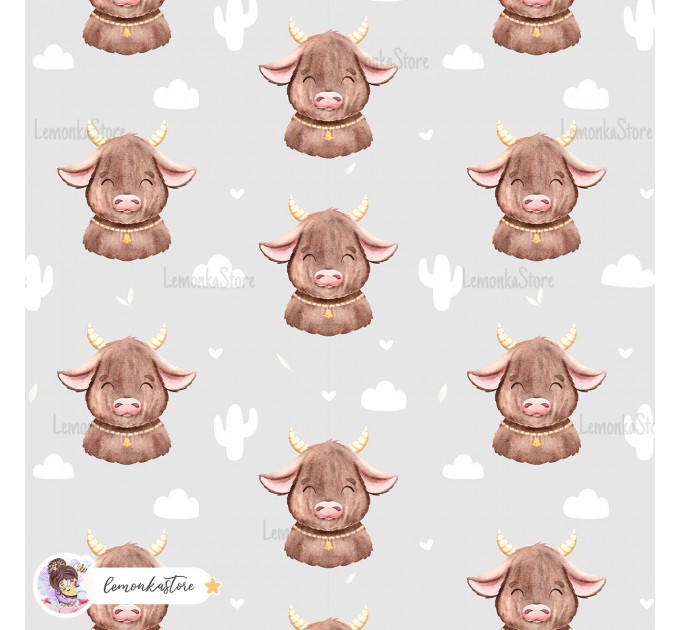 Highland Baby Cow seamless pattern - Stone