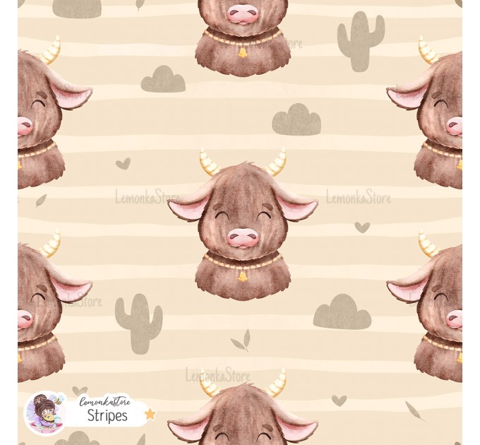 Highland Baby Cow seamless pattern - Stripes