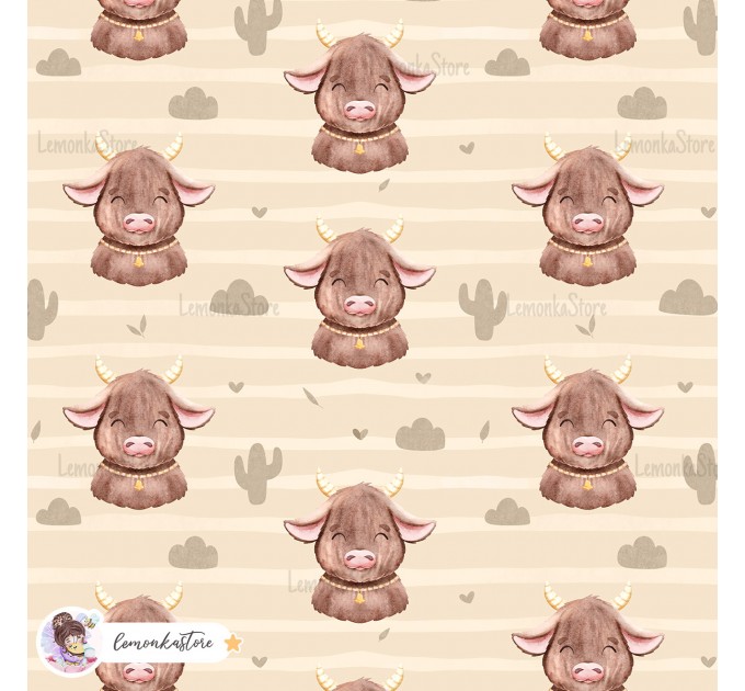 Highland Baby Cow seamless pattern - Stripes