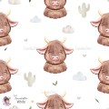 Highland Baby Cow seamless pattern - White