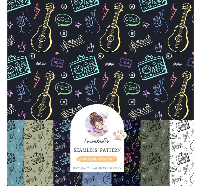 Let's Rock seamless pattern 8 in 1