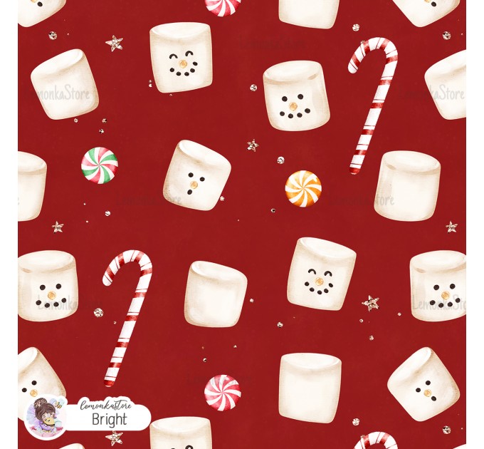 Marshmallow Snowman seamless pattern - Bright