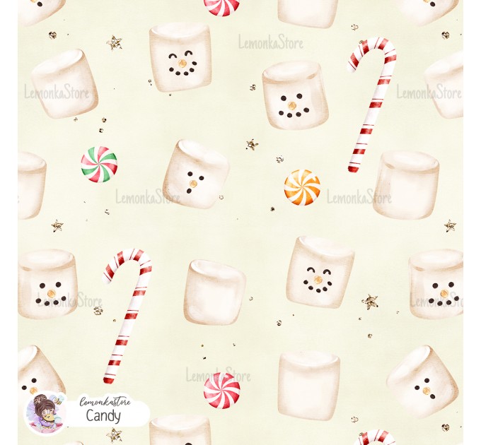 Marshmallow Snowman seamless pattern - Candy