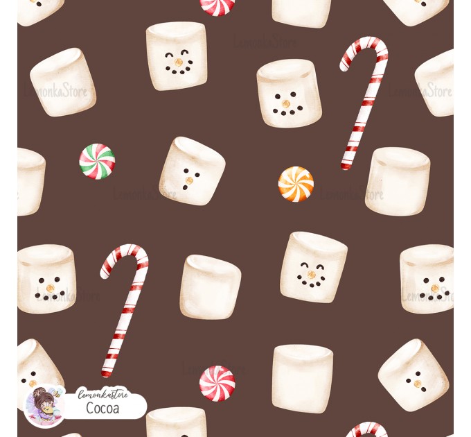 Marshmallow Snowman seamless pattern - Cocoa