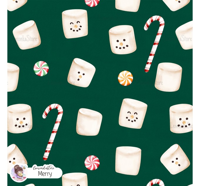 Marshmallow Snowman seamless pattern - Merry