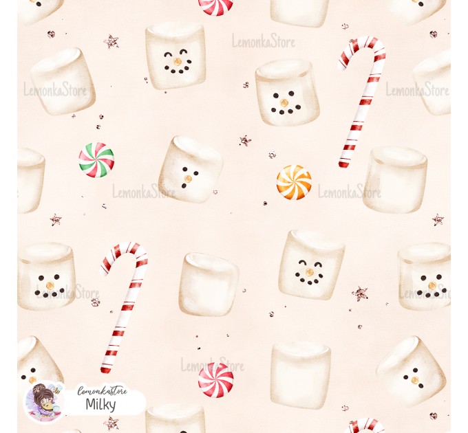 Marshmallow Snowman seamless pattern - Milky