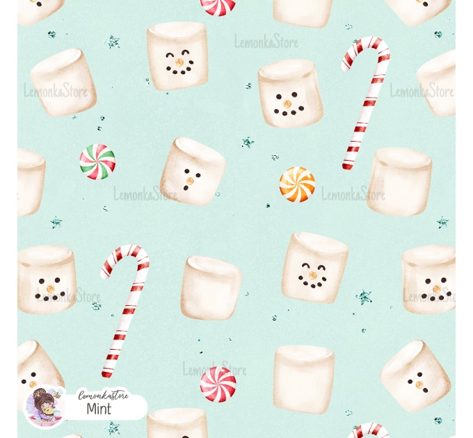 Marshmallow Snowman seamless pattern - Mint