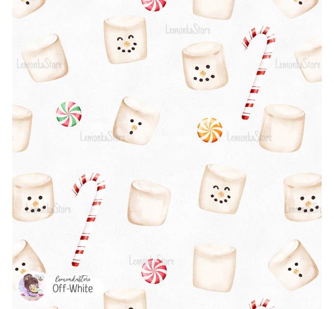 Marshmallow Snowman seamless pattern - Off White