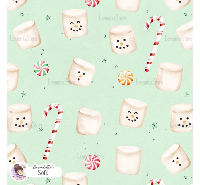 Marshmallow Snowman seamless pattern - Soft