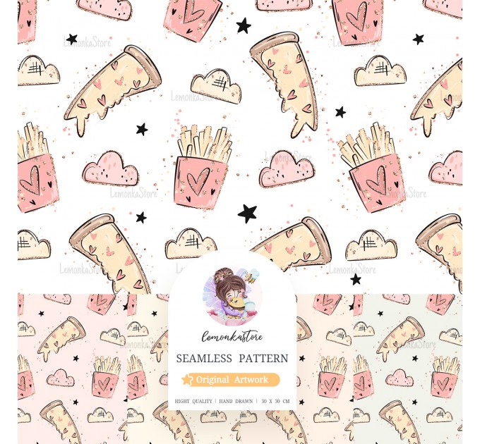 Pizza Day seamless pattern 5 in 1