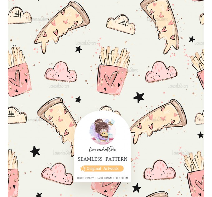 Pizza Day seamless pattern 5 in 1