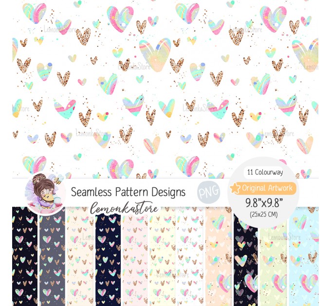 Whimsical Hearts  [NON-exclusive] seamles pattern | 11 in 1