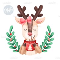 Christmas Deer with Bow PNG Clipart