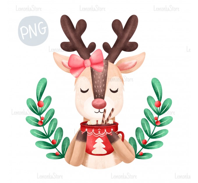 Christmas Deer with Bow PNG Clipart