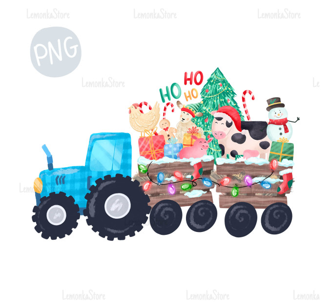 Christmas farm tractor Blue PNG Clipart